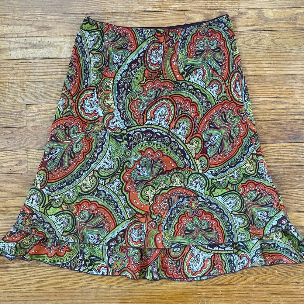 SHEER Y2K LIME GREEN + ORANGE PAISLEY PRINT SKIRT